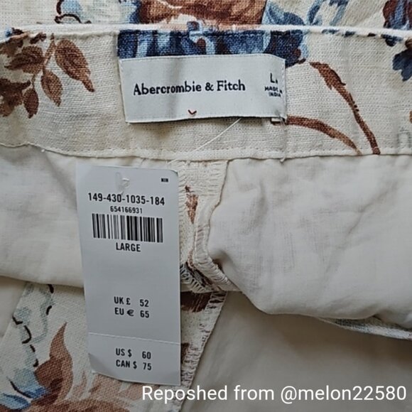 NEW Abercrombie & Fitch A&F Linen-Cotton Tailored Shorts Cream Floral Motif - L - Picture 8 of 8